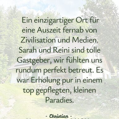 Ein großes Dankeschön an Christian! Deine Bewertung hat uns ein Lächeln ins Gesicht gezaubert. #almliesl #urlaubindenbergen #hüttenurlaub #bewertung #feedback #gästefeedback #gästestimme ...